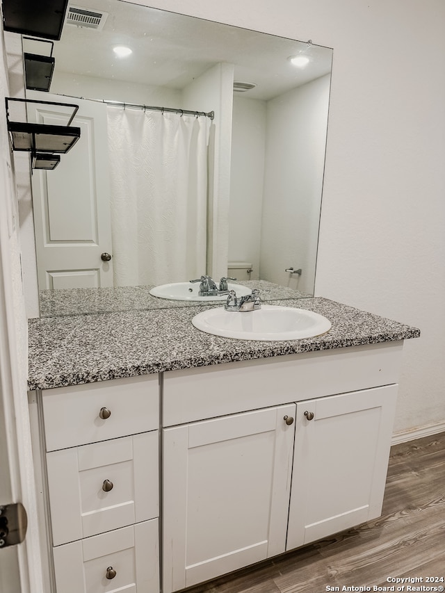 bathroom with vanity and hardwood / wood-style flooring