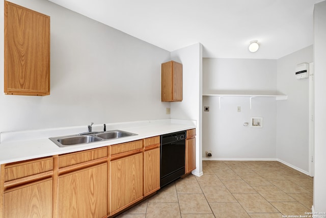 kitchen with dishwasher, light tile patterned flooring, and sink