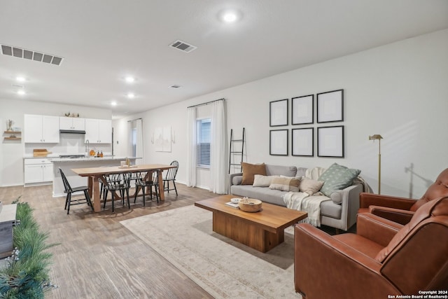 living room with light wood-type flooring