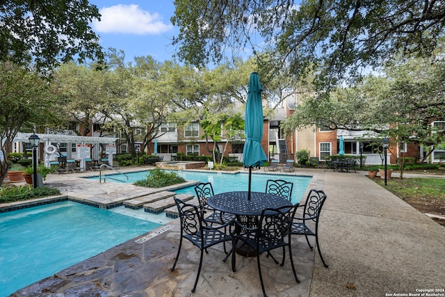 view of swimming pool with a patio