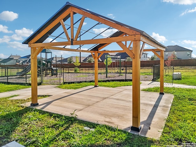 view of community with a lawn and a gazebo