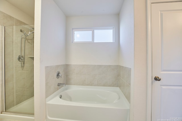 bathroom with shower with separate bathtub