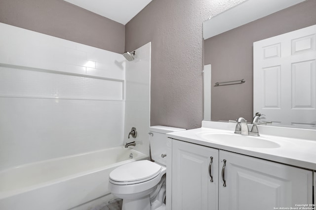 full bathroom featuring shower / tub combination, vanity, and toilet