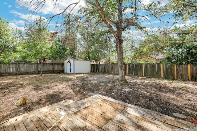 wooden deck with a storage unit