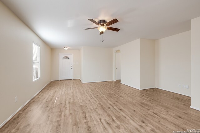 interior space featuring ceiling fan and light hardwood / wood-style floors