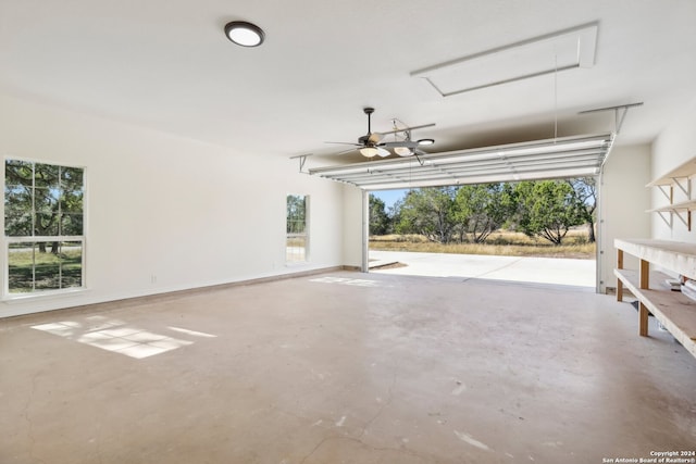 garage with ceiling fan