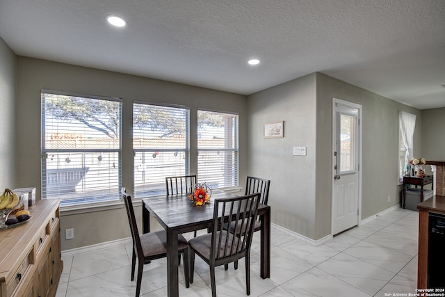 dining area with a textured ceiling and a wealth of natural light