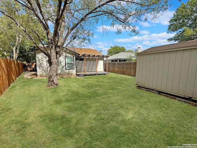 view of yard featuring a shed