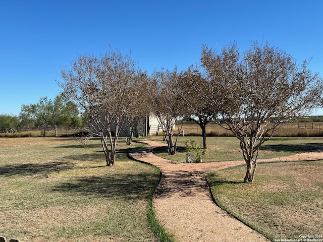 view of community featuring a yard and a rural view