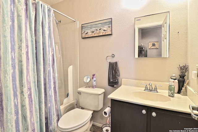 full bathroom featuring vanity, toilet, and shower / bath combo with shower curtain