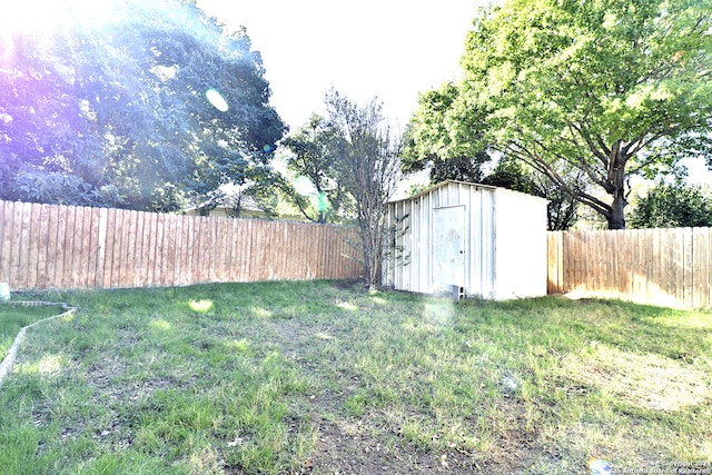 view of yard featuring a storage shed