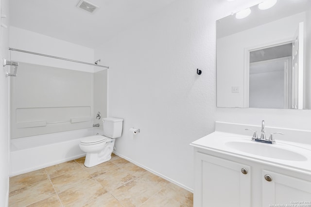 full bathroom with vanity, toilet, and shower / washtub combination