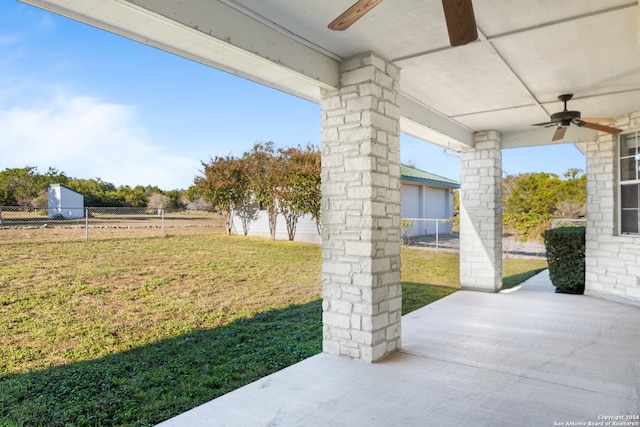 view of patio / terrace featuring ceiling fan