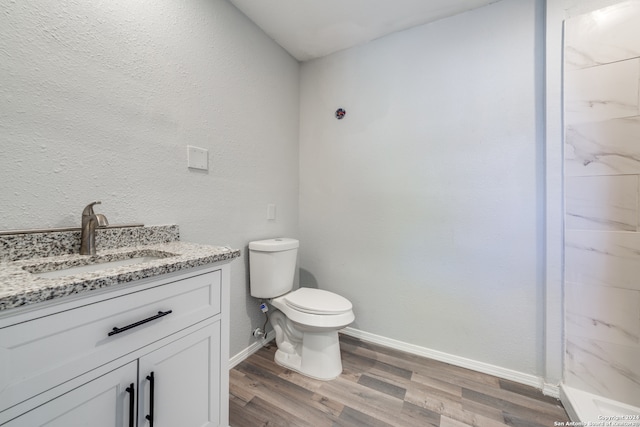 bathroom with vanity, toilet, and wood-type flooring