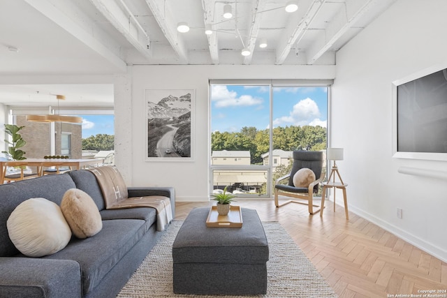 living area with baseboards