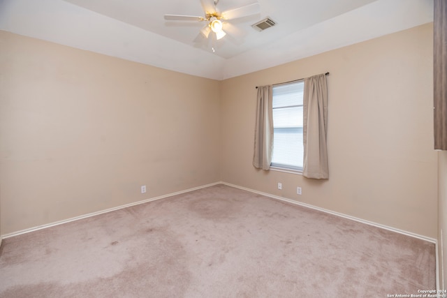 carpeted empty room with ceiling fan