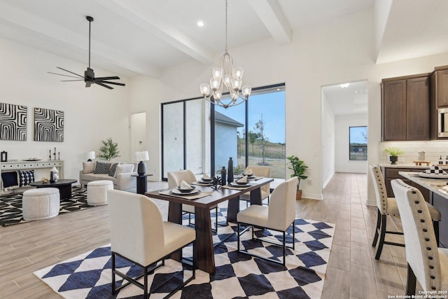 23422 Grande Vis, San Antonio, TX 78261 - dining room with beam ceiling, light wood finished floors, a chandelier, a ceiling fan, and recessed lighting