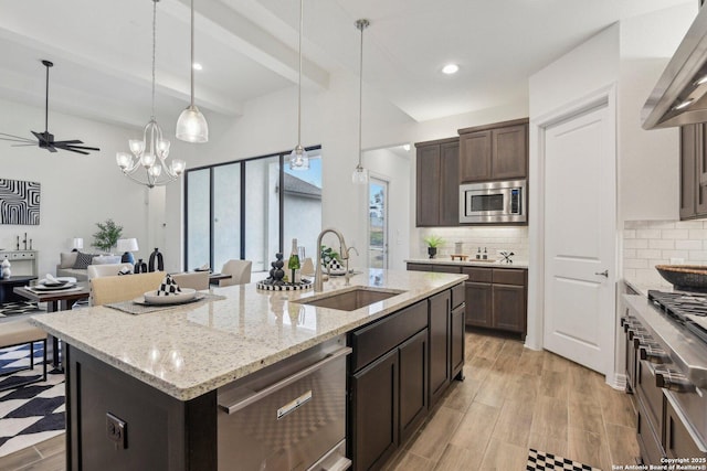 23422 Grande Vis, San Antonio, TX 78261 - kitchen featuring a sink, stainless steel appliances, tasteful backsplash, ceiling fan, and recessed lighting
