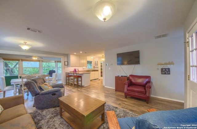 living room with hardwood / wood-style floors