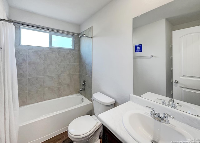 7502 Hercules Pt, San Antonio, TX 78252 - bathroom with shower / bath combo with shower curtain, vanity, toilet, and wood finished floors