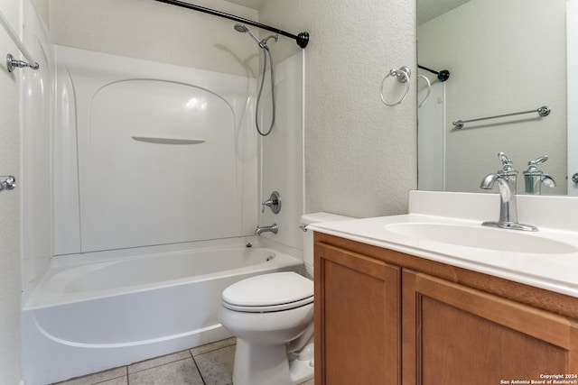 full bathroom with tile patterned flooring, shower / bathing tub combination, vanity, and toilet