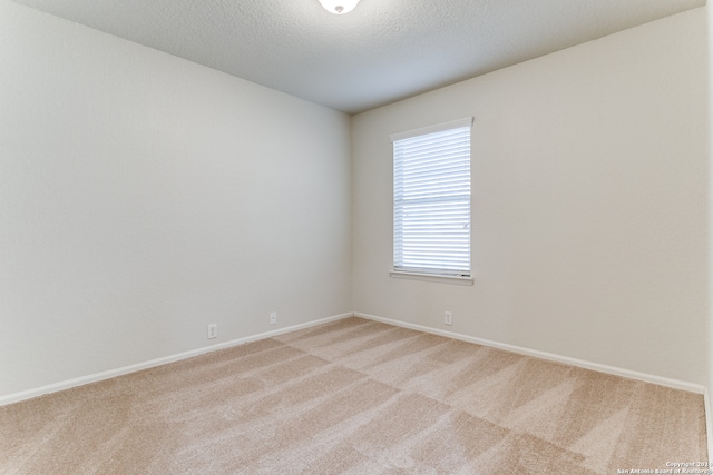 unfurnished room with light colored carpet and a textured ceiling