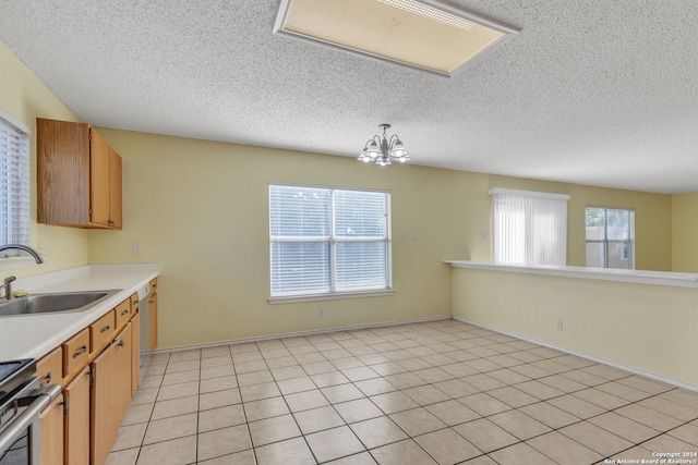 kitchen with pendant lighting, sink, a healthy amount of sunlight, and stainless steel range with electric stovetop