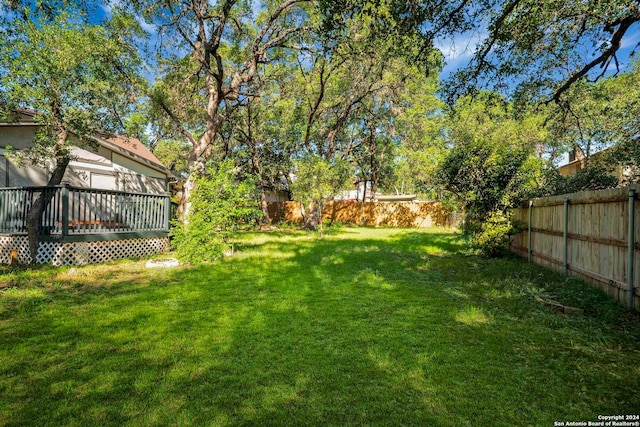 view of yard featuring a wooden deck