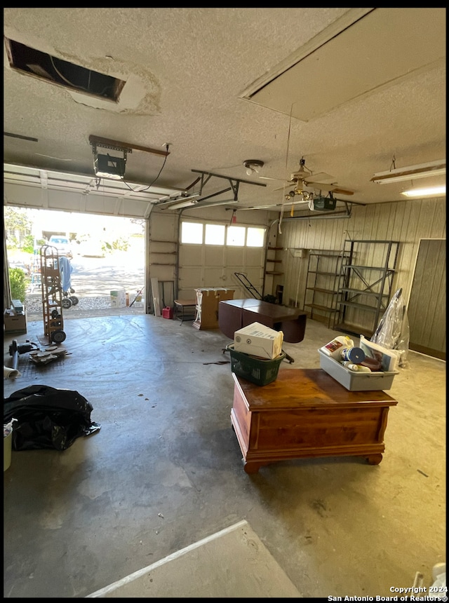 garage with a garage door opener