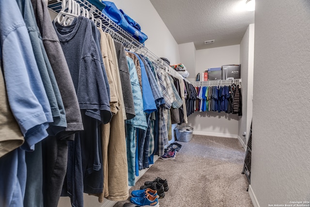 walk in closet with carpet flooring