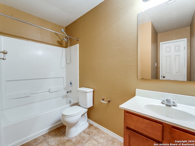 full bathroom featuring tile patterned floors, shower / washtub combination, vanity, and toilet