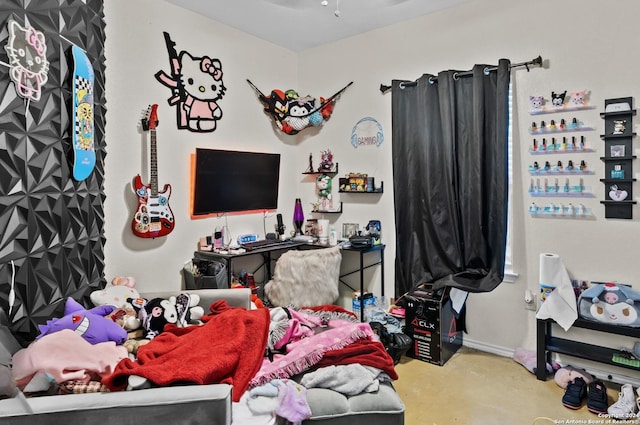 bedroom with concrete floors