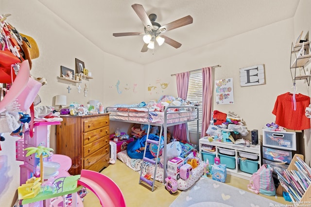 bedroom featuring carpet and ceiling fan