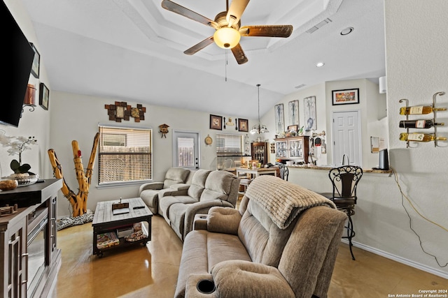 living room with ceiling fan