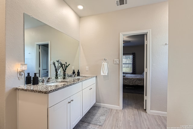 bathroom with hardwood / wood-style floors and vanity