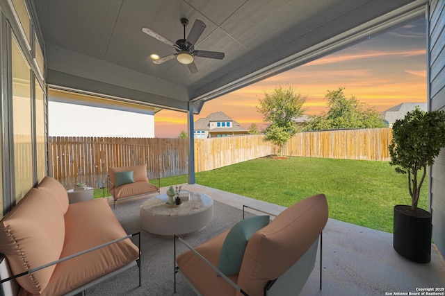 2116 Calate Rdg, San Antonio, TX 78253 - view of patio / terrace with a ceiling fan and an outdoor hangout area