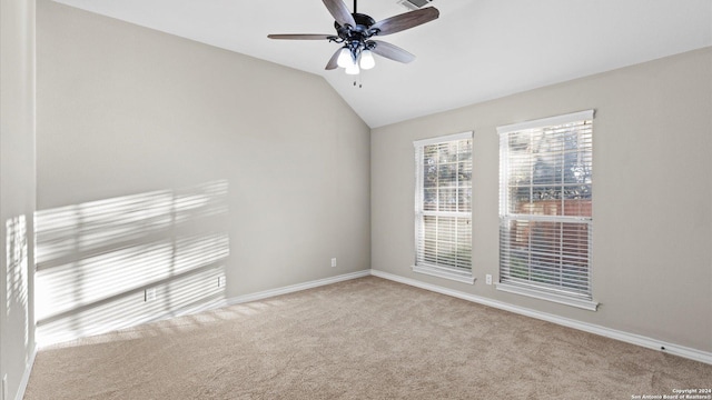 306 Hornpipe Hls, San Antonio, TX 78260 - carpeted empty room featuring vaulted ceiling, baseboards, and a ceiling fan