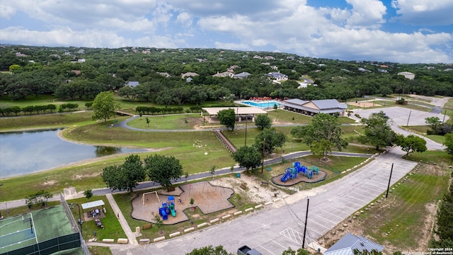 bird's eye view featuring a water view