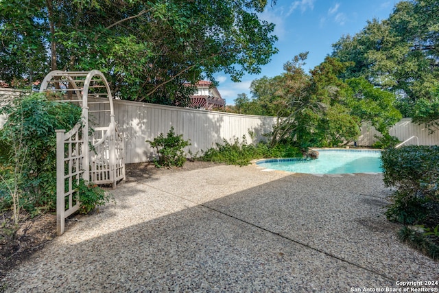 view of swimming pool featuring a patio area