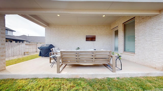 view of patio / terrace featuring outdoor lounge area and grilling area