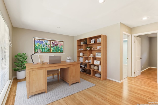 office area featuring light hardwood / wood-style flooring and a healthy amount of sunlight