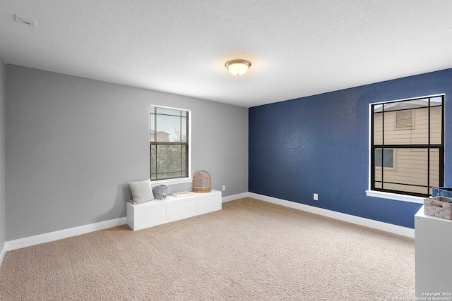 unfurnished room featuring carpet and a textured ceiling