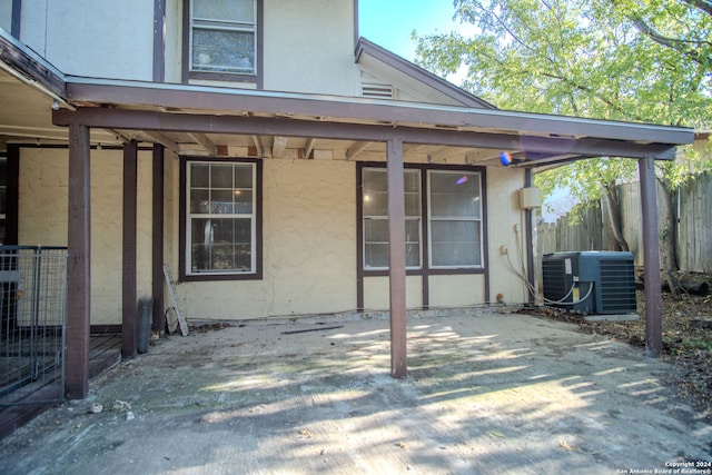 exterior space featuring central air condition unit