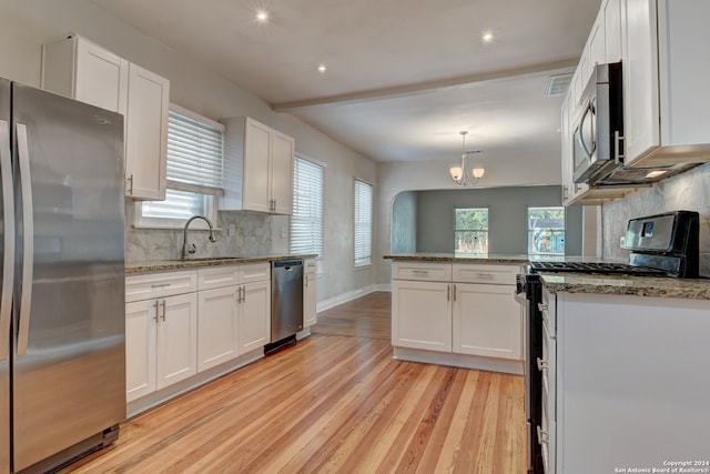 kitchen with white cabinets, sink, light wood-type flooring, and stainless steel appliances