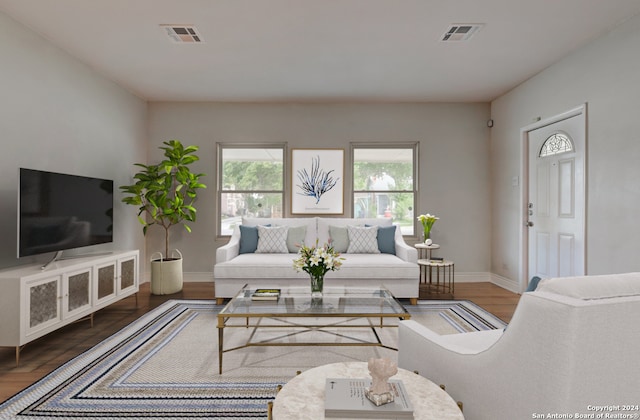 living room with wood-type flooring