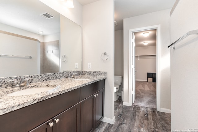 bathroom featuring vanity, toilet, and wood-type flooring