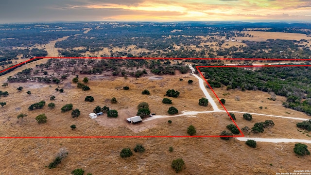 view of aerial view at dusk