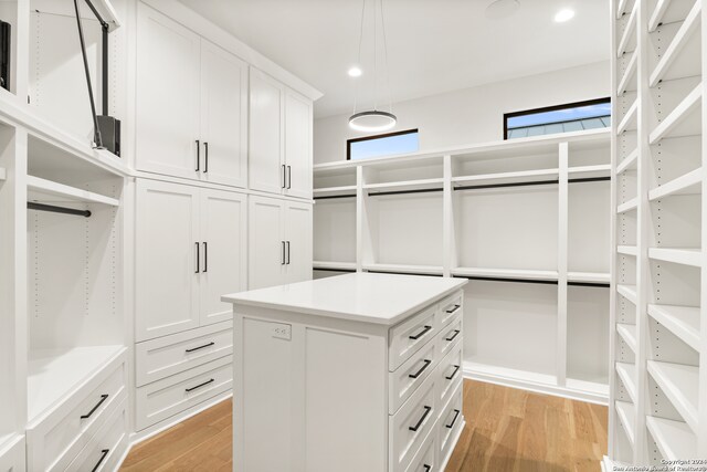 spacious closet featuring light hardwood / wood-style floors