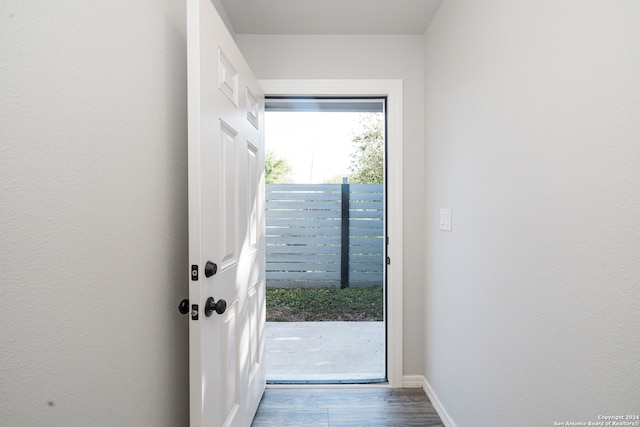 entryway with hardwood / wood-style floors