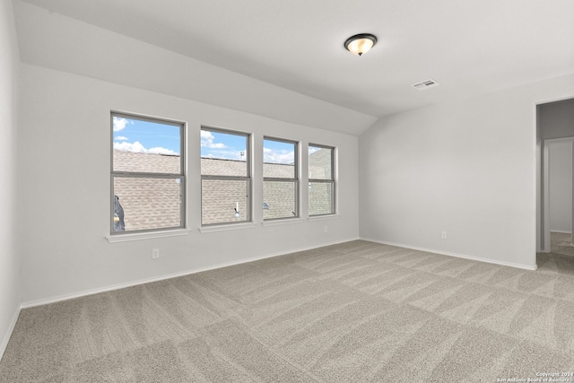 spare room with carpet, a wealth of natural light, and lofted ceiling